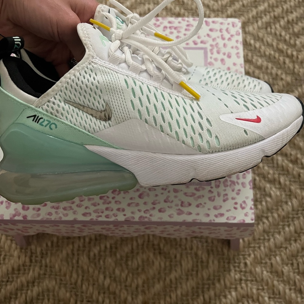 Nike Air Athletic Shoes - White, Mint, Red Accents